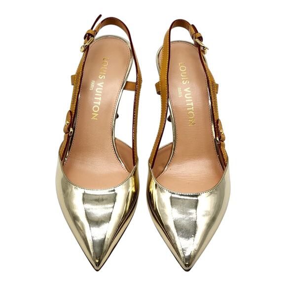 Louis Vuitton Metallic Gold Leather Slingback Pumps EU 39 US 8.5 - NWB $1300 - Picture 5 of 11